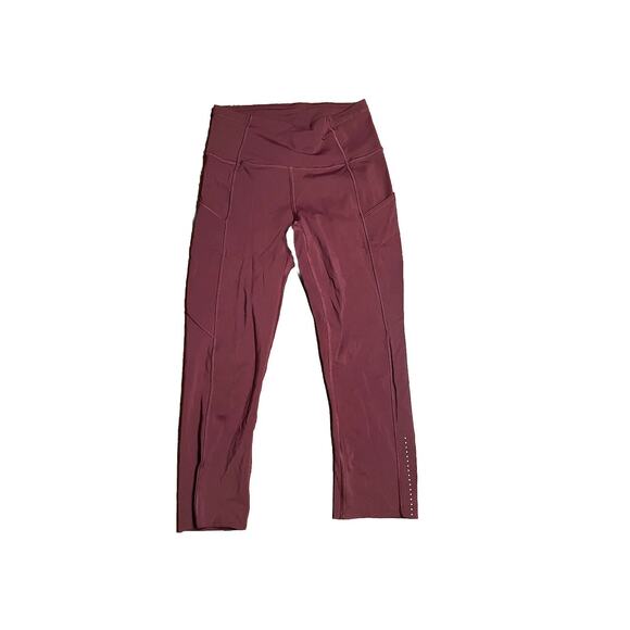 Lululemon Leggings Size 4 Burgundy Cropped Yoga Workout Running - Picture 1 of 7